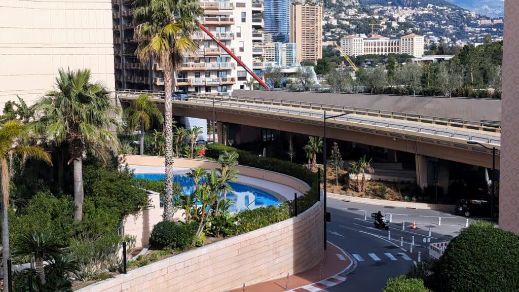 F1 circuit in monte carlo and Fairmont hotel swimming pool