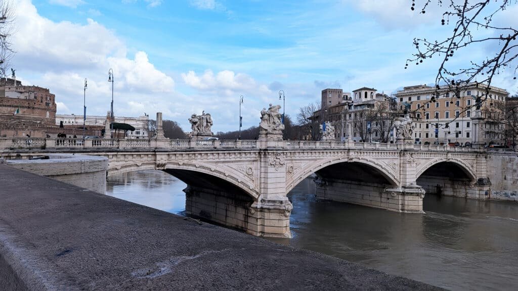 Ponte Vittorio Emanuele II bridge crossing the Tiber River in Rome, Italy.