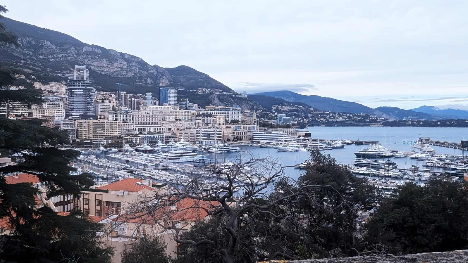 View of Monaco harbour while climbing up to Monaca-Ville