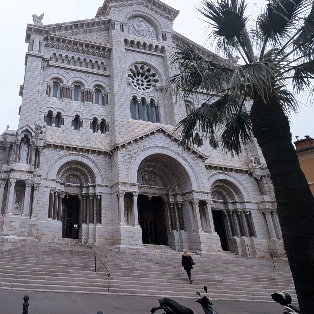 the exterior of the cathedral of Our Lady Monaco in Monaco-Ville