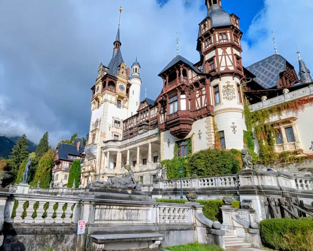 Peles Castle side view from the gardens, Sinaia Romania