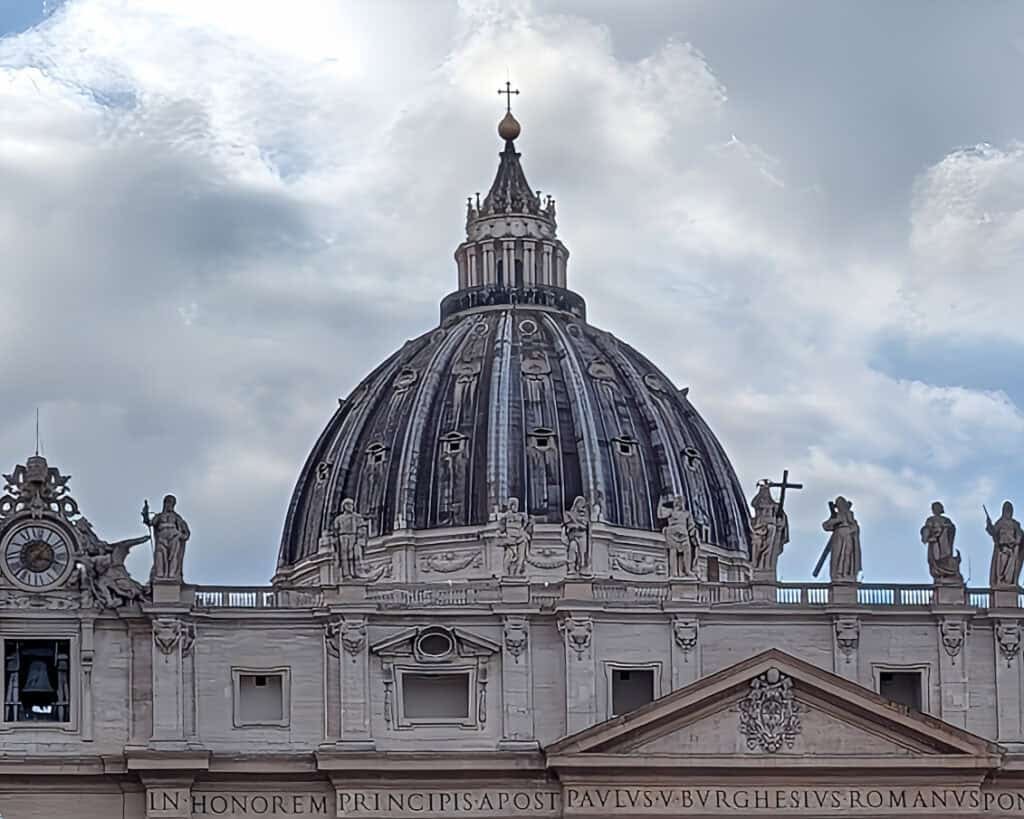 st peters dome vatican city - close up from outside showing viewing platform