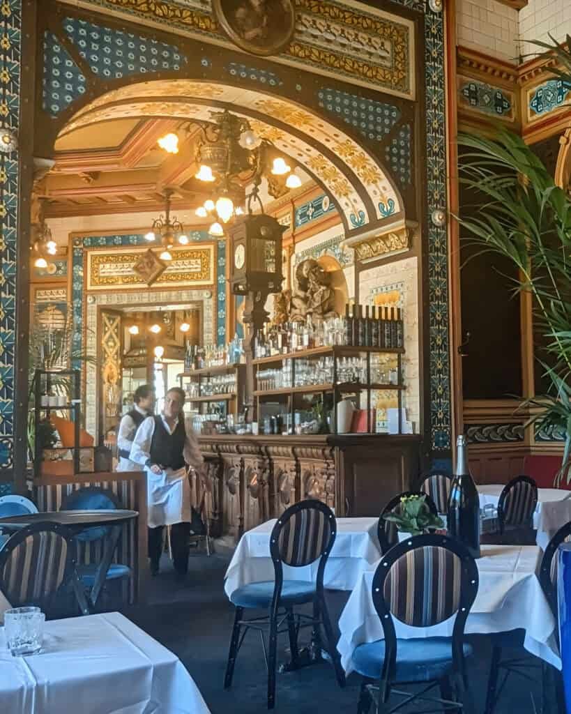 La Cigale nantes interior restaurant showing bar and waiters in Nantes France