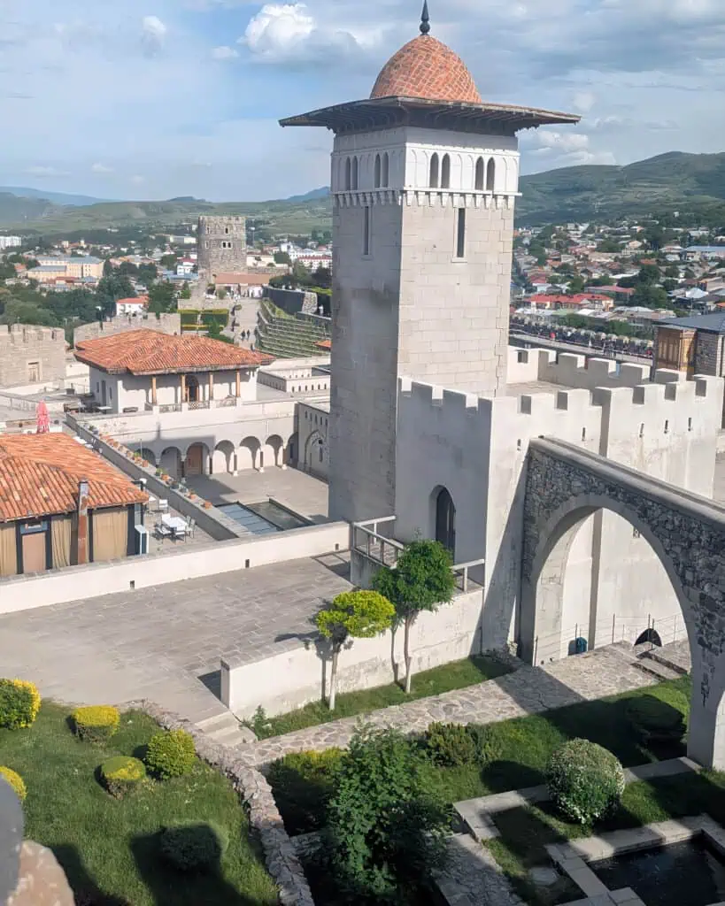 view of gardens arches and towers at Rabati Castle