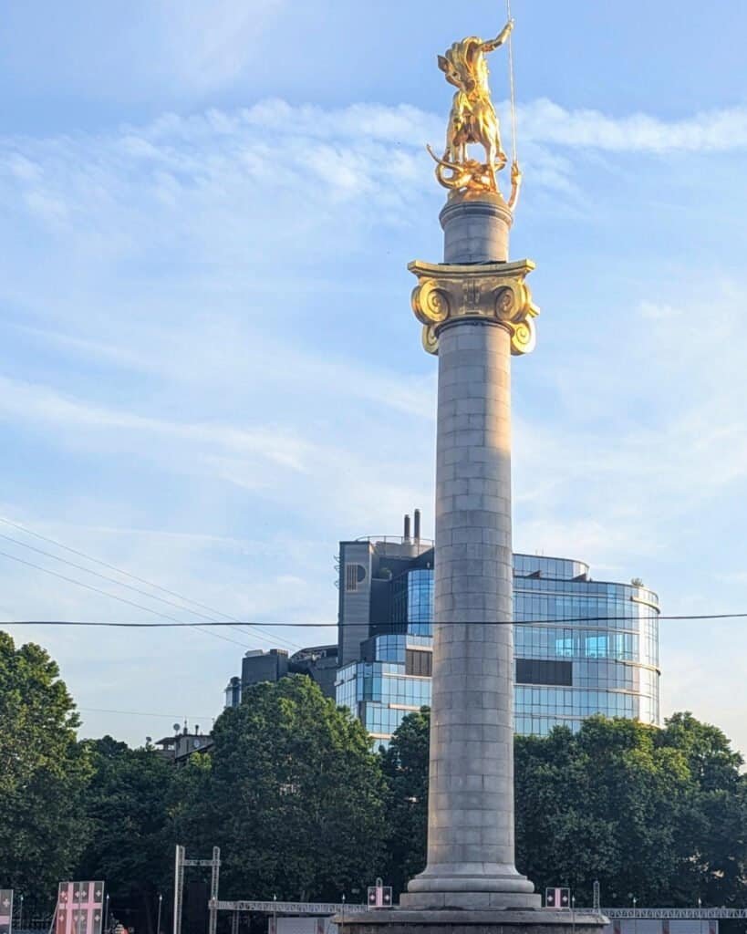 Freedom square Tbilisi - column with St George in gold on top