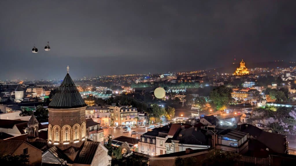 View from Citadel Narikala Hotel on the Narikala Hill. A nightview of the city from this viewpoint is one of the popular things to do in Tbilisi