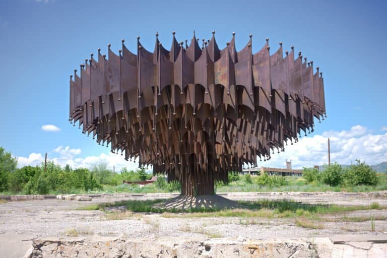 Iron Fountain Gyumri - Armenia still surrounded by devestation from earthquake