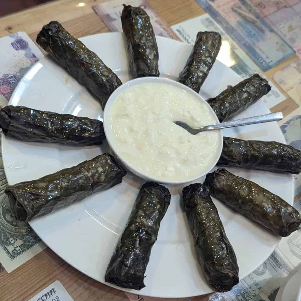 Dolma (stuffed vine leaves) in Gwoog Gastrohouse Gyumri