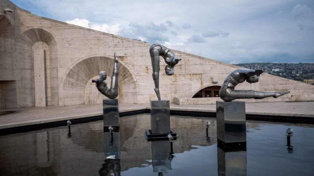 3 divers statues half way up the cascades - yerevan