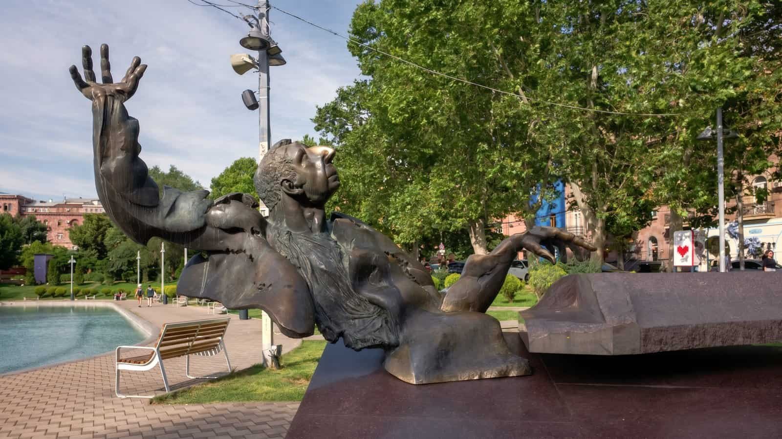 Armenian composer and pianist Arno Babajanyan located next to Swan Lake in Yerevan Armenia