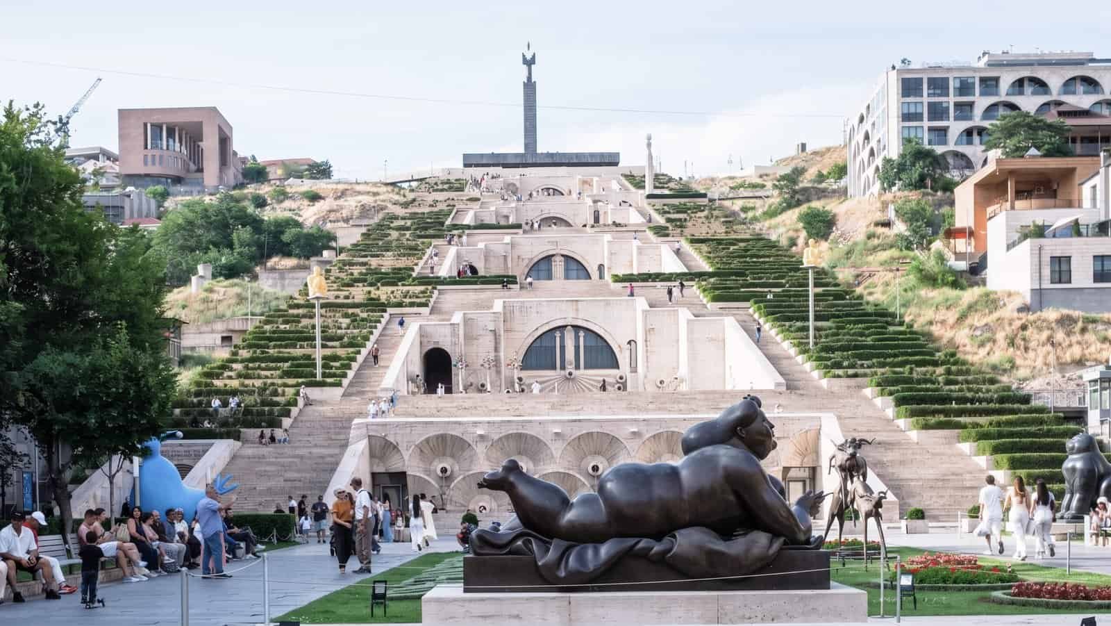 At the bottom of the cascade in Yerevan - view of the stairs