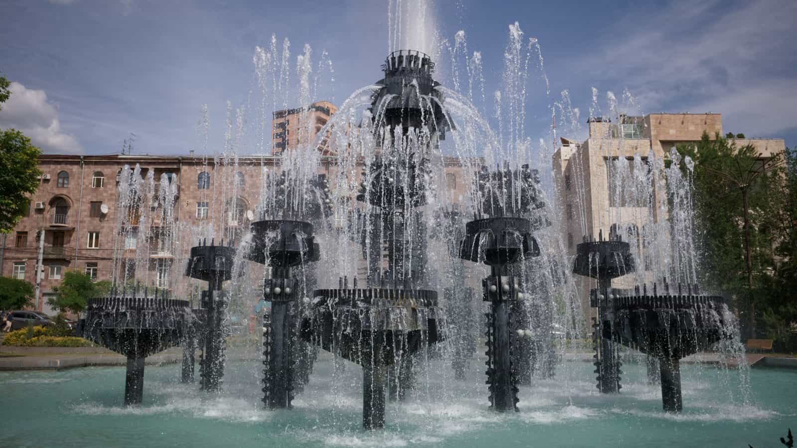 Fountain at Bardak Pub in Circular Park Yerevan