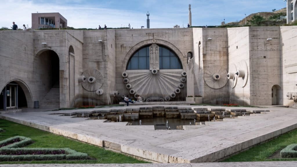 One of the floors on the Yerevan Cascades with a pool