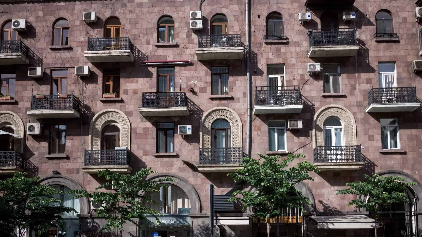 Tumanyan Street - pink tuff traditional apartment blocks - Yerevan