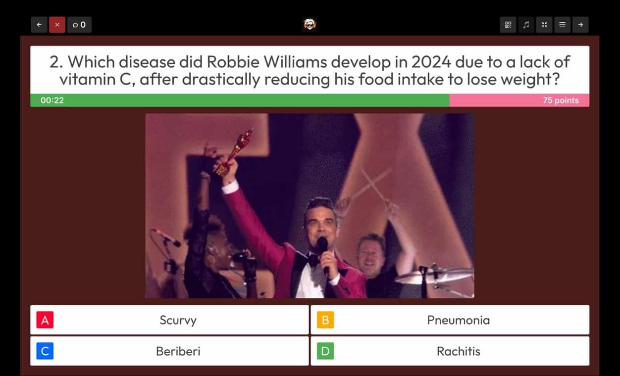 Multiple choice pub quiz example question