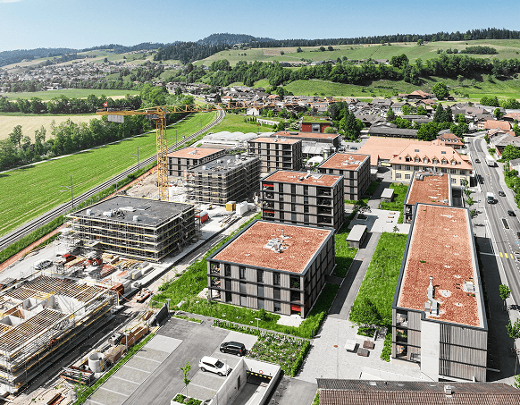 Drohnenvermessung und Laserscanning bei Bauprojekt in Thun, Schweiz.