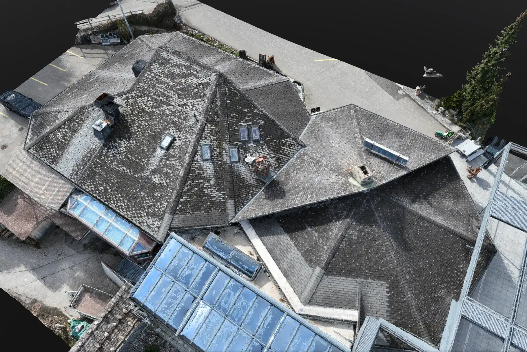 3D-Laserscanning eines Gebäudes in Thun für Vermessung und Bauplanung.