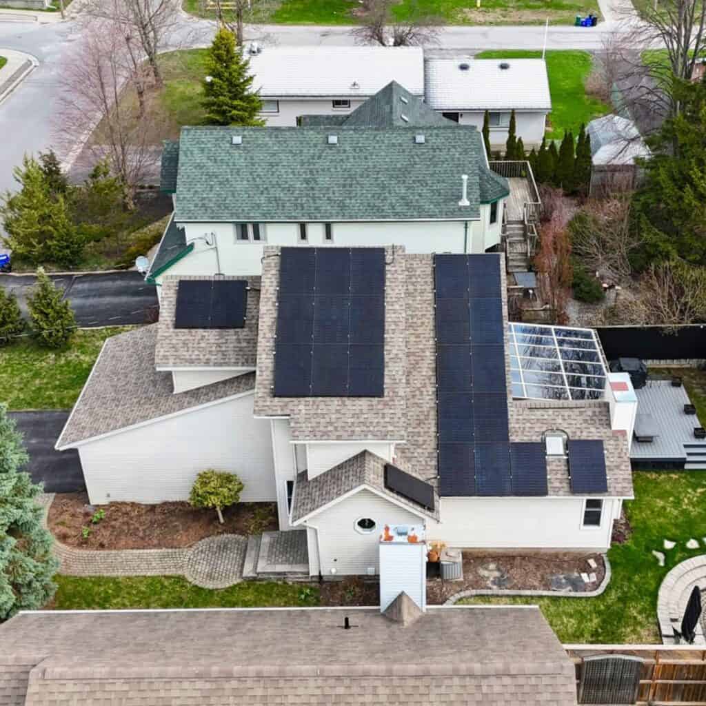 Top-down view of multi-panel residential roof