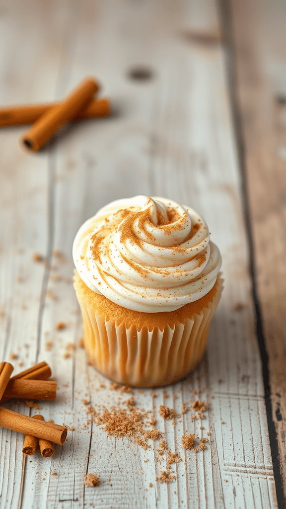 Cinnamon sugar swirl vanilla cupcake with frosting