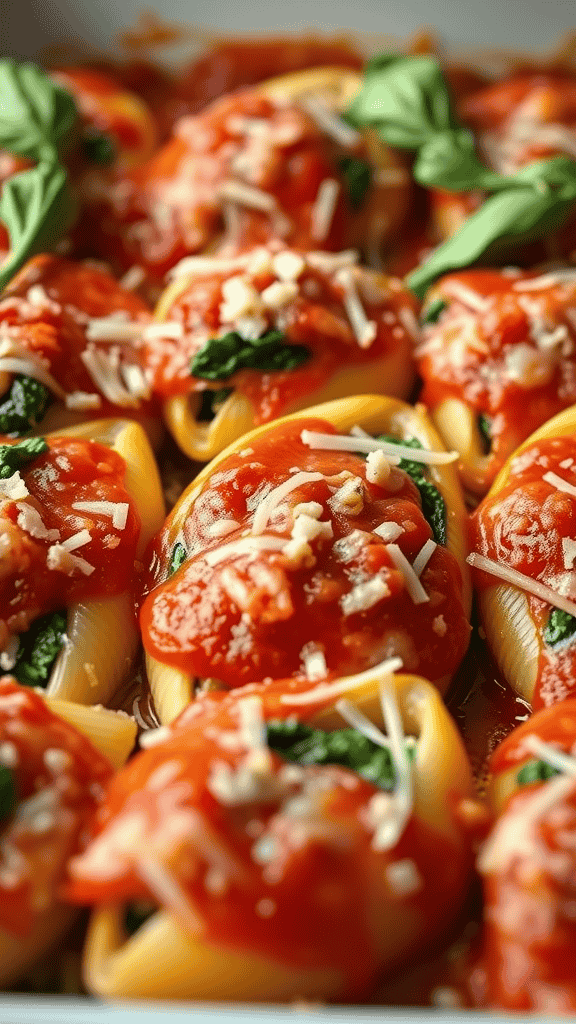 Classic Ricotta and Spinach Stuffed Shells with marinara sauce