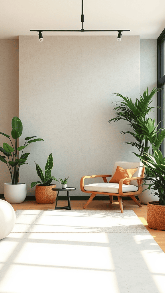Bright indoor space with plants and a comfortable chair, promoting acoustic comfort.