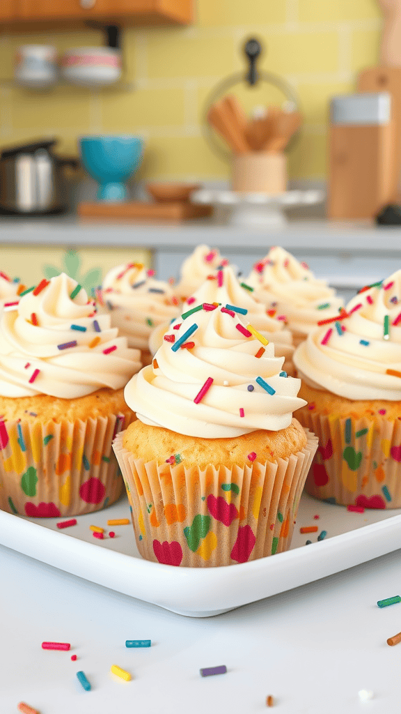 Colorful funfetti cupcakes with sprinkles