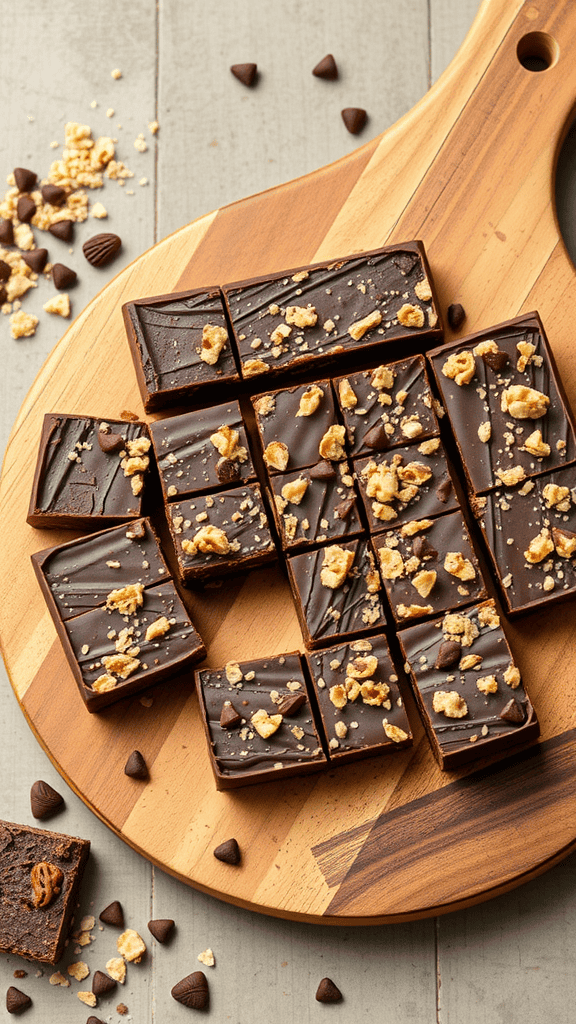 Nutty Quinoa Chocolate Bars on a wooden board