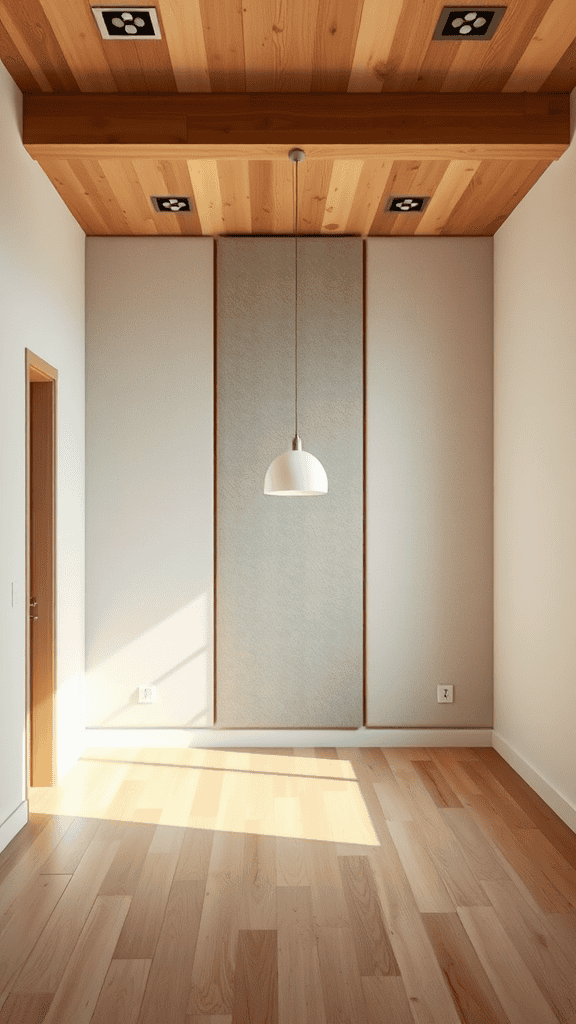A serene room with wooden ceiling and soft light, showcasing soundproofing potential.