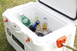 camping cooler full of drinks