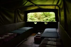 a camping bed setup