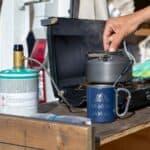 a kitchen setup while camping