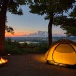 campsite setup outoor night time