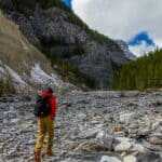 someone hiking on rocks