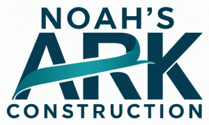 Noah's Ark Construction logo with stylized text and wave design.
