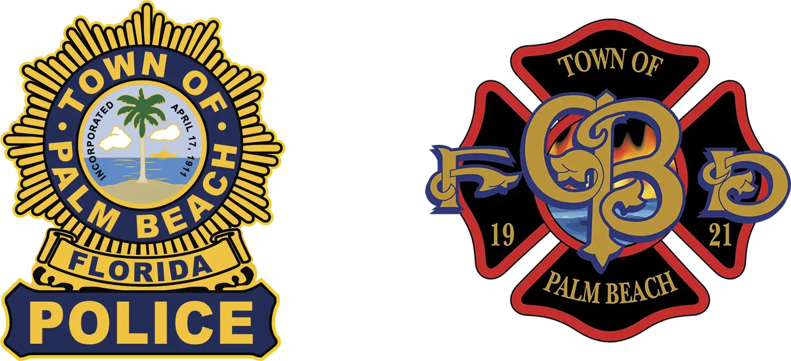 Logo Town of Palm Beach Florida Police and Town of Palm Beach Fire Rescue in color.
