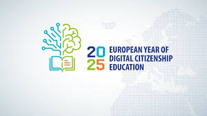 The official logo of the 2025 European Year of Digital Citizenship Education, a Council of Europe initiative promoting digital literacy and responsible online engagemen