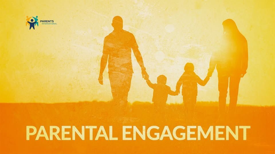 Minimalist colourful design showing overlapping adult and child hands, symbolising parental engagement and collaboration in schools