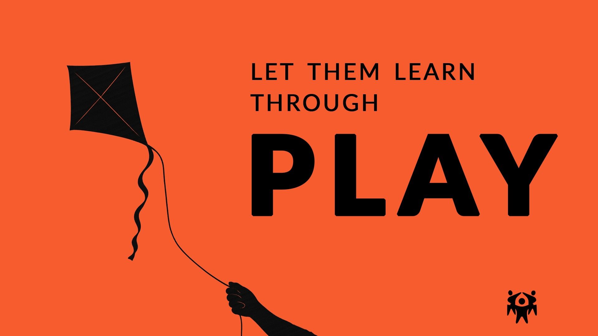 Illustration of a child’s hand holding a kite flying against an orange background representing Anji Play — learning through play.