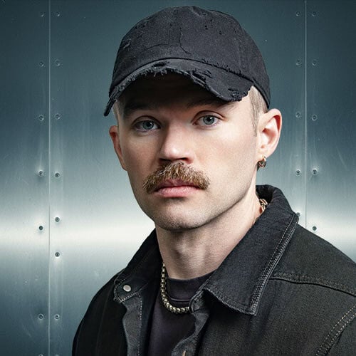 Stylish man with a cap and mustache on Partybody.