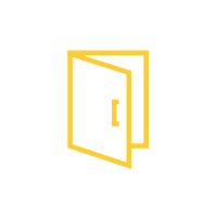 Yellow outline icon of an open door with a handle