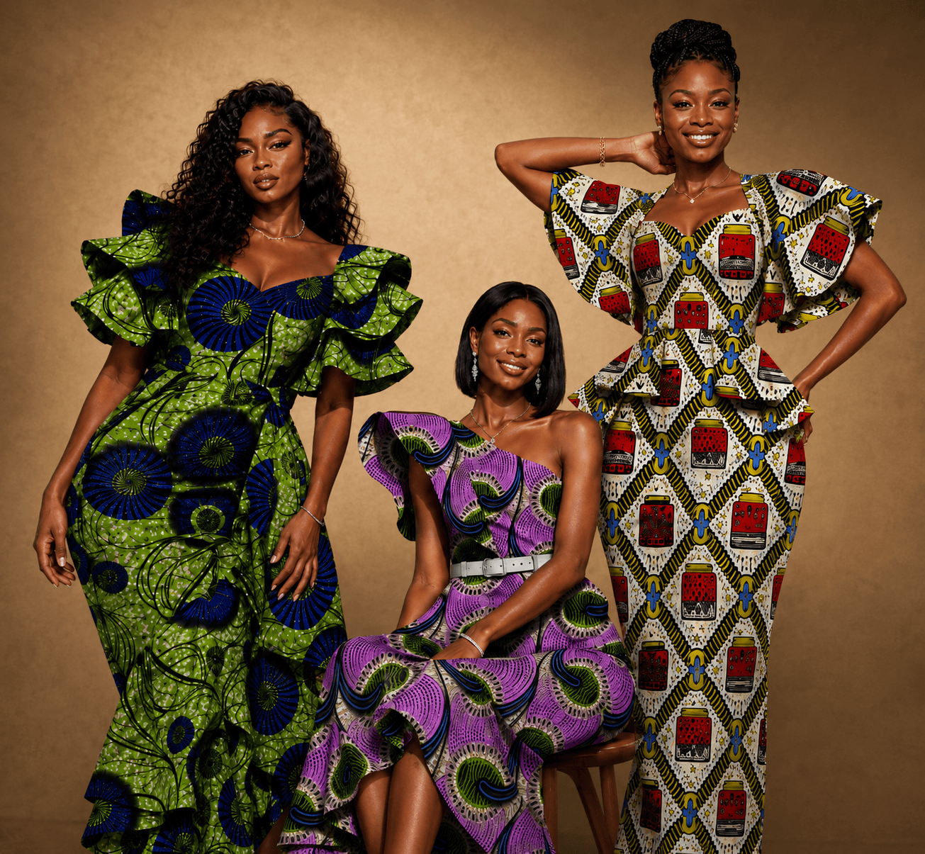 Mannequin portant une robe chaude à motifs, en tissu wax