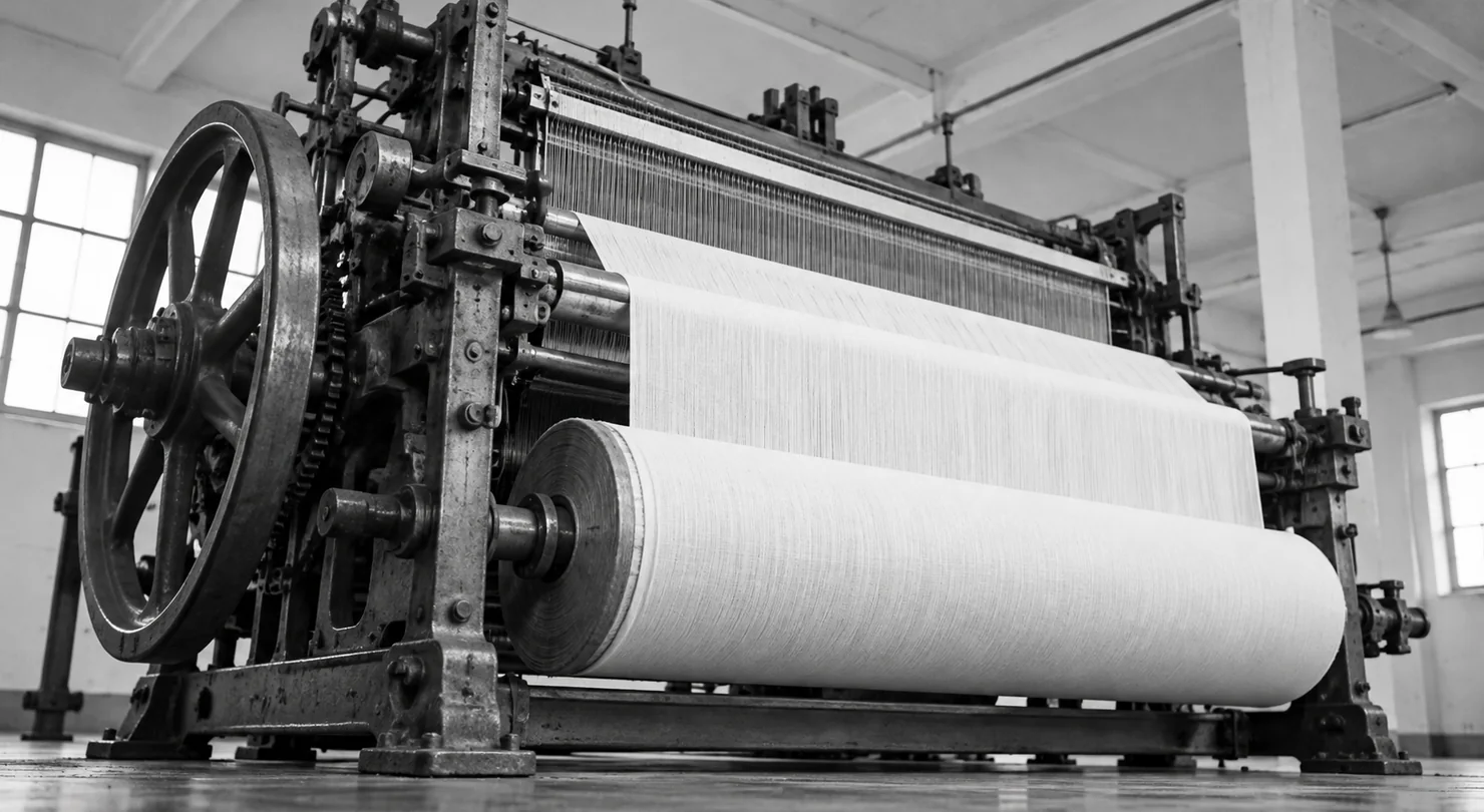 Industrial fabric roller and precision textile weaving mechanism