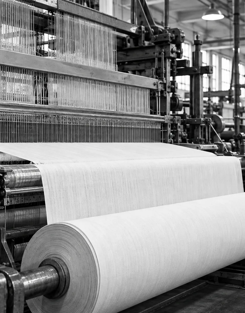 Precision rollers and components inside a textile workshop