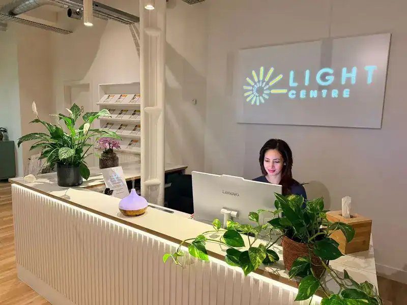 Light Centre London reception with friendly staff and calming decor.