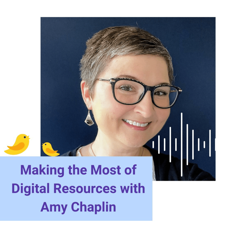 Podcast thumbnail with text and headshot of Amy