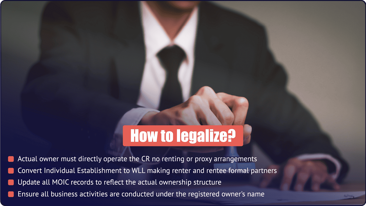 Understanding Commercial Concealment in Bahrain 2 How to legalise a commercial concealment arrangement in Bahrain - direct CR operation, WLL conversion, and MOIC ownership record update