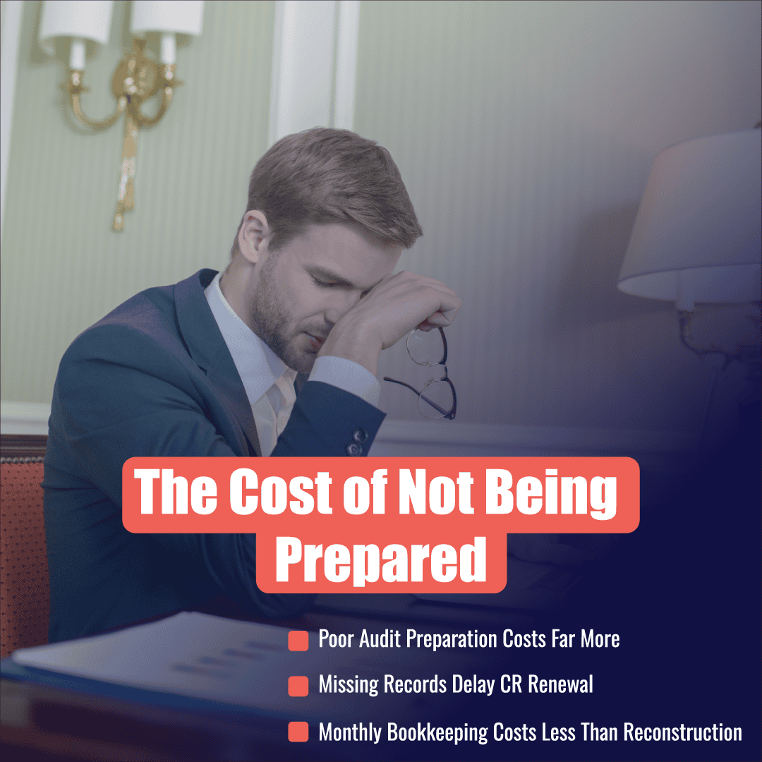Cost of poor audit preparation in Bahrain — missing records delay CR renewal and reconstruction costs more than monthly bookkeeping
