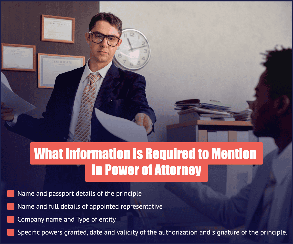 PI Startup Advisory guide explaining required information to include in a Bahrain Power of Attorney document.
