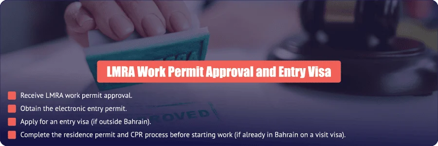 LMRA work permit approval and entry visa process for foreign employees in Bahrain after permit approval.