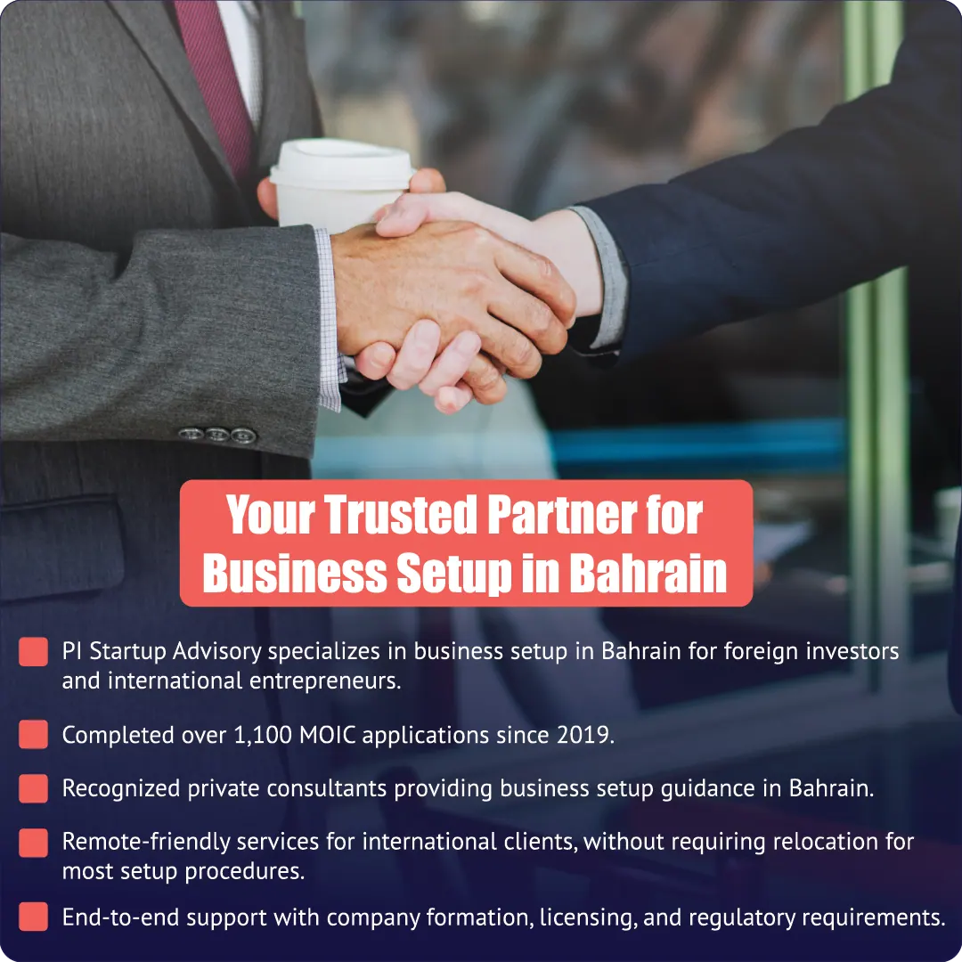 Business professionals shaking hands, representing trusted business setup support in Bahrain for international investors.
